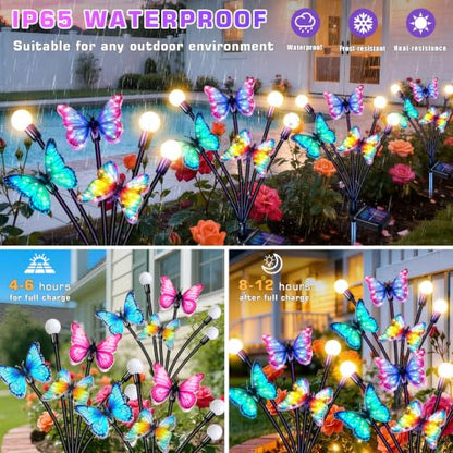 Solar Garden Lights Outdoor, Butterfly Firefly Lights 2 Pack, Waterproof - color: Butterfly Firefly, size: 2 Pack