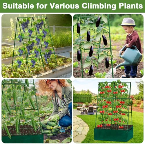 Tidponra Cucumber Trellis for Garden, 34 X 47 Inches A Frame Gardening Trellis with Fabric Raised Garden Bed, Climbing Net and Plant Support Clips for Climbing Plants - size: 34 X 47 Inches