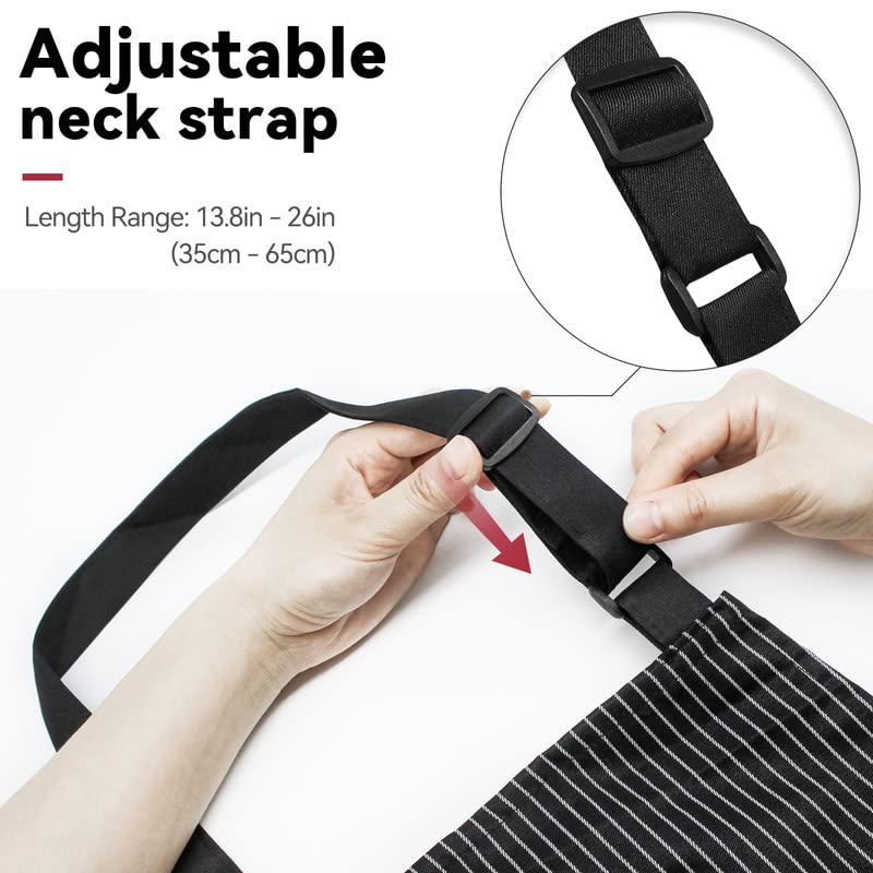 NLUS 2 Pack Kitchen Cooking Aprons, Adjustable Bib Soft Chef Apron with 2 Pockets for Men Women (Black Pinstripes/Pink Pinstripes) - color: Black Pinstripes/Pink Pinstripes