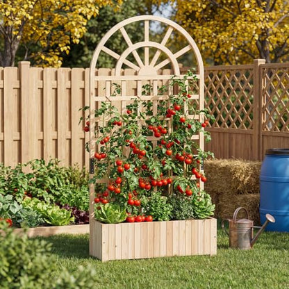 Happygrill Wooden Raised Garden Bed with Trellis & Privacy Screen - color: Natural, size: 36''x12''x71''
