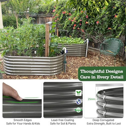 Anleolife 8x4x2ft Oval Deep Root Galvanized Raised Garden Bed, Quartz Grey - color: Quartz Grey-oval Round, size: 96x48x24'' Tall