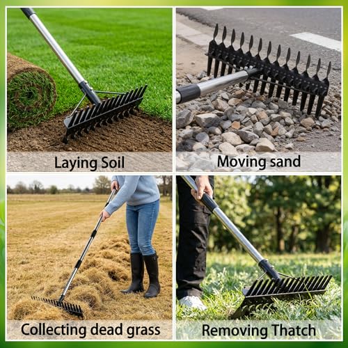 Thatch Rake for Lawns 36-63" Stainless Steel Adjustable Handle