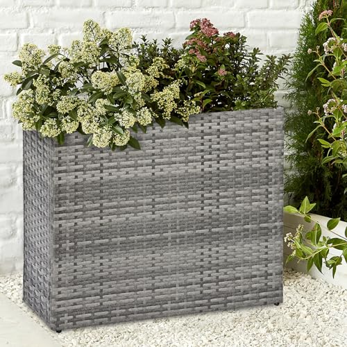 SUNNYPARK Large Rectangular Planter for Outdoor Rattan Block Box 32x11x24'' - color: Gray