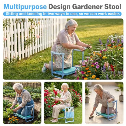 Garden Kneeler and Seat Heavy Duty, Foldable Gardening Stool Bench - color: Blue