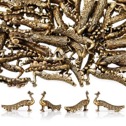 Civaner 50 Pcs Mini Brass Peacock, Small Peacock, Mini Metal Animals Statue - style: Peacock