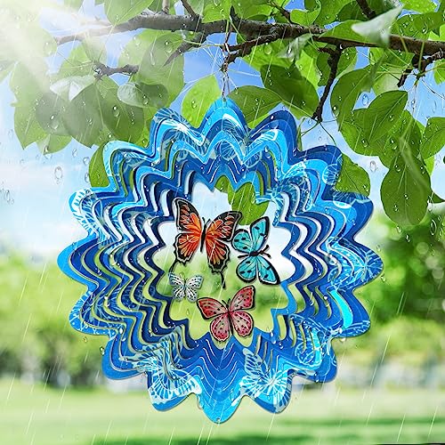 Butterfly Wind Spinner, 12 inch Metal Wind Spinners Outdoor - color: Mandala Butterfly