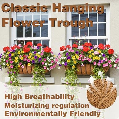 2 Pcs 36“ Railing Planter Window Box Deck Railing Planter Boxes with Coco Liner English Horse Trough Planters Metal Wall-Mounted Planters Basket for Outdoor Balcony Porch Fence Patio Rail - size: 36 Inch