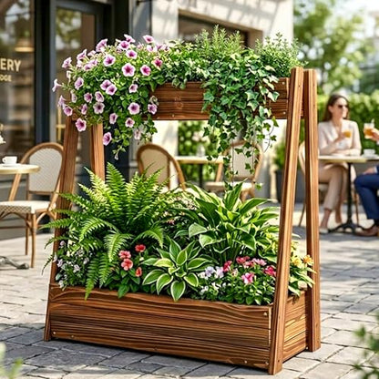 36" 2-Tier Freestanding Elevated Wooden Raised Garden Bed - color: 36" H Garden Bed-carbonized Wood Color