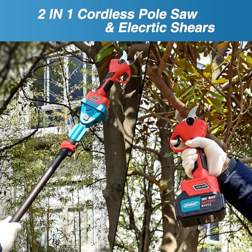 2-in-1 Electric Pruning Shears Cordless with Pole, 20V Cordless Pruning Shears,4.0Ah Battery Operated Pruning Shears, 9.3Ft -Up to 15.3Ft Telescopic Electric Shears for Gardening JOVANT