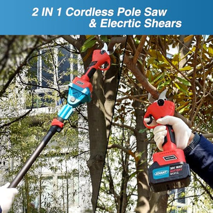 2-in-1 Electric Pruning Shears Cordless with Pole, 20V Cordless Pruning Shears,4.0Ah Battery Operated Pruning Shears, 9.3Ft -Up to 15.3Ft Telescopic Electric Shears for Gardening JOVANT