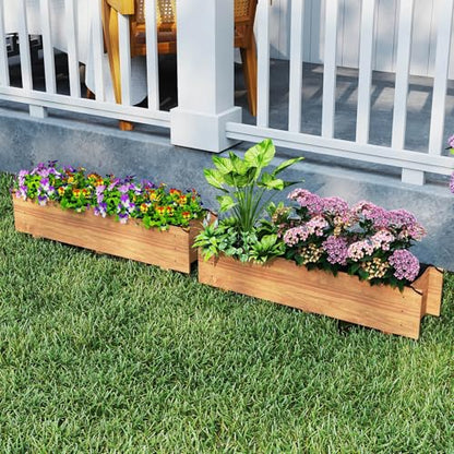 HAPPYGRILL Wooden Raised Garden Bed with 4 Drainage Holes, Black Liner - size: 44" x 11" x 10"