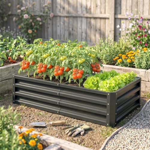 Outsunny 4' x 2' x 1' Galvanized Raised Garden Bed, Gray - color: Gray, size: 4' x 2' x 1'