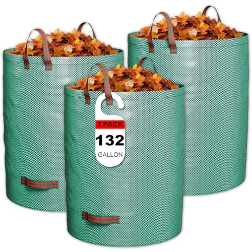 GreatBuddy 132 Gallon Reusable Yard Waste Bag, Heavy Duty, Upright Lawn Bags with 4 Reinforced Handles for Garden Leaves and Waste Collection, Lightweight (3 pack) - size: 132gal-3 packs, style: Stand Upright