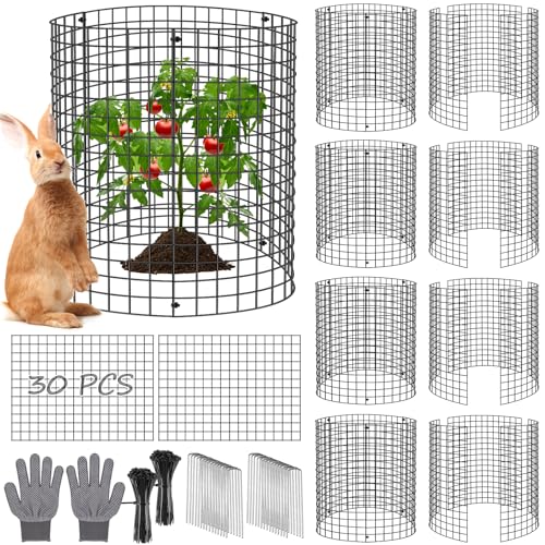 30 Pcs Plant Protectors from Animals, 16x12 Inch Large Metal Plant Cages Chicken Wire Cloche with Zip Ties and Stakes to Keep Animals Out, Garden Vegetables Shrubs Protection Bunny Barricades