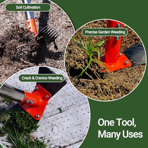 2-in-1 Garden Hoe and Weed Puller Rake 60 Inch Spring Steel Head - size: 60" Adjustable Handle