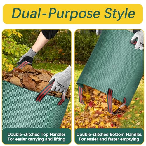 2 Pack leaf bags and gloves reusable yard bag garden bags for Cleaning leaves, outdoor litter, and camping gear, or for moving (32 gallons + 13 gallons + 1 pair of gloves)