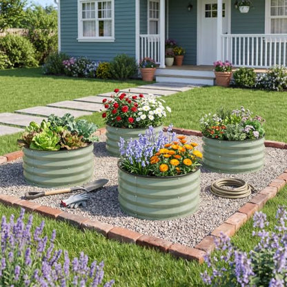 3-Pack Round Raised Garden Bed Outdoor 2x2x1ft Planter Box, PeaGreen - color: Pea Green, size: 2x2x1ft (3 PCS)
