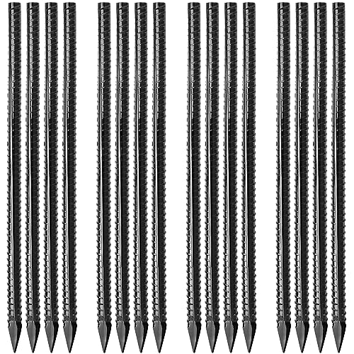 Besitu 16 inches Ground Rebar Stakes (16 pcs) Heavy Duty Metal Spikes for Concrete Timber Garden Plant, Long Straight Steel Stakes for Tent, 3/8" Thickness Ground Anchors with Chisel Point End, Black - color: I Shape-Black, size: 16"x3/8"-16pcs