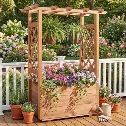 Happygrill Raised Garden Bed with Trellis & Hanging Roof - size: 31” x 16” x 41”