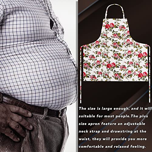 LOLOMLO Oversize Canvas Cotton Apron, Extra Large Aprons with Long Strap, Adjustable Neck Tear Resistant Plus Size aprons - color: Roses on White Canvas