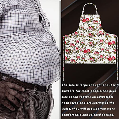 LOLOMLO Oversize Canvas Cotton Apron, Extra Large Aprons with Long Strap, Adjustable Neck Tear Resistant Plus Size aprons - color: Roses on White Canvas