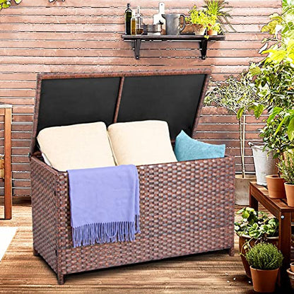 DIMAR GARDEN Outdoor Storage Deck Boxes with Waterproof Cover 70 Gallon,Patio Wicker Storage Box,Brown