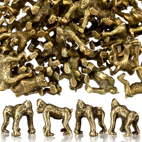Civaner 50 Pcs Mini Brass Figurines Small Gorilla Statue Mini Metal Animals - style: Gorilla