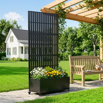 Pia Ricco Planter Box with Trellis, Privacy Planter for Climbing Plants - color: Black-parallel Lines, size: Medium