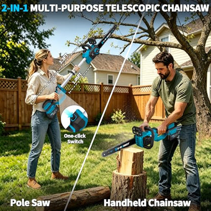 21V Battery Powered Chainsaw 10 Inch Brushless Telescopic Chainsaw - color: 10-inch Blue Telescopic Chainsaw