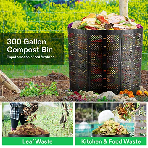 VIVOSUN 300 Gallon Outdoor Compost Bin, Expandable Composter, Easy to Setup & Large Capacity for Backyard, Lawn (Black with Gloves) - size: 300 Gallon
