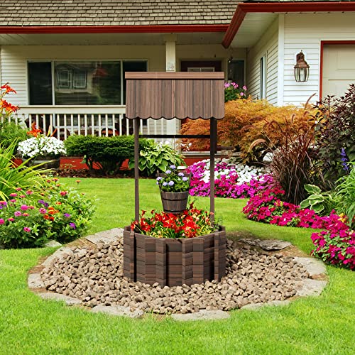 UDPATIO Rustic Solid Fir Wood Wishing Well Planter for Outdoor Plants, 16.5 in Diameter - size: 47.3''x22.04''x22.04''