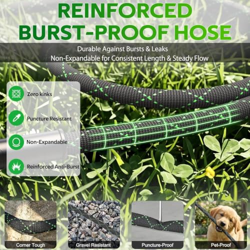 Garden Hose 50 FT, Non-Expandable Kink Free Water Hose,Lightweight Flexible - size: 50ft