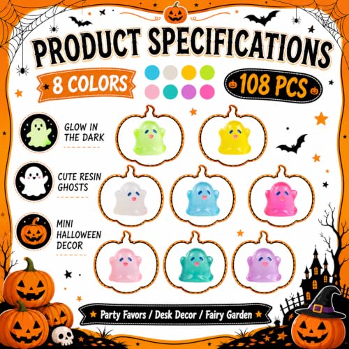 108 Pcs Halloween Luminous Mini Resin Ghost Figurines - color: Halloween-108pc