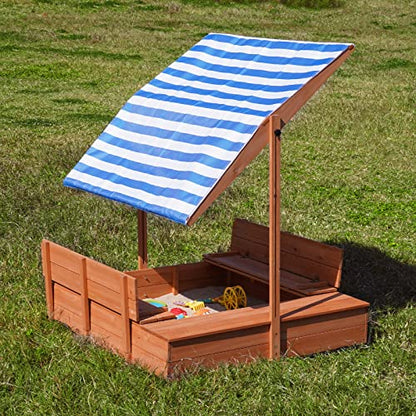Kids Sandbox with Lid and Canopy, 47" Wooden Sand Box for Kids Ages 3-8
