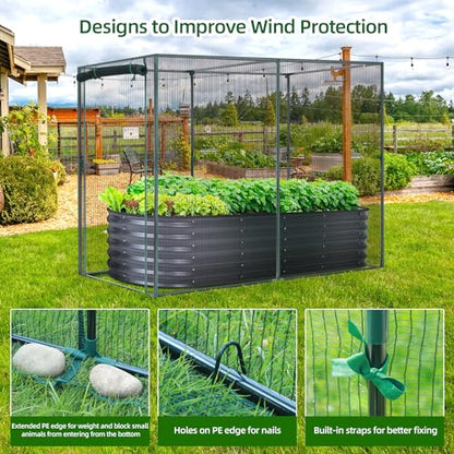 Ohuhu Crop Cages for Garden Plant:6.6x3.9x5.3 Ft Plant Protection Tent with Zippered Door, Raised Bed Cover, Garden Bed Cover with Frame, Wind-Resistant Plant Cages for Outdoor Plants - size: 6.6' x 3.9' x 5.3'