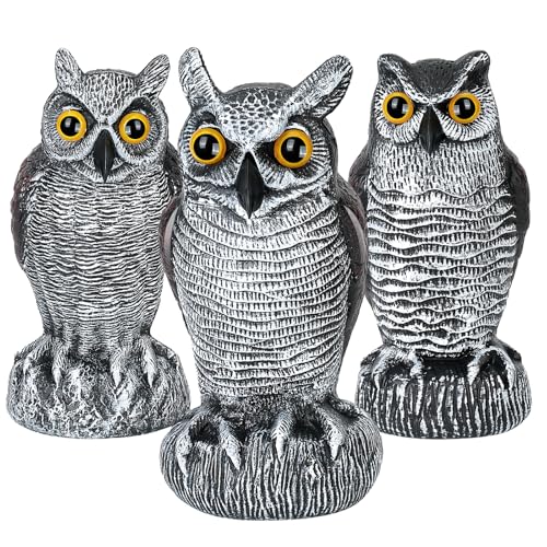 3-Pack Realistic Owl Statues for Outdoor Decor – Garden, Yard, Patio Decoration – Lifelike Bird Sculpture for Bird Control