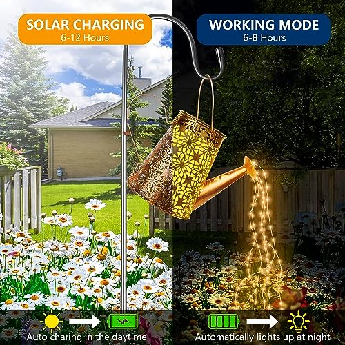 Forlivese 2PCS Solar Watering Can with Lights, Hanging Solar Garden Lights - size: 36LED