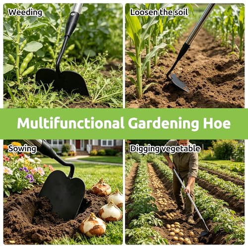Cultivator Garden Tool Heavy Duty, Scuffle Loop Action Hoe Weeding Hand Tool for Women Kids Men, Metal Weeder Scraper Garden Hoe Rake Weed Puller Long Handle 76 inch - size: 76"