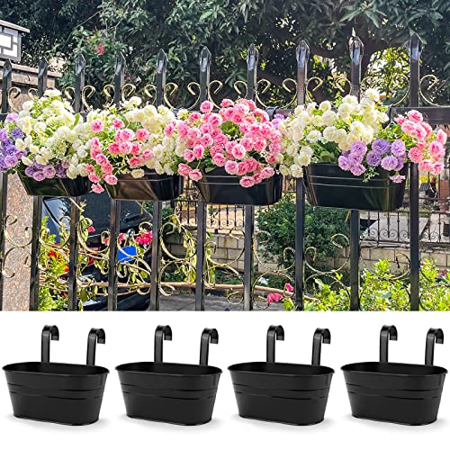 Hanging Planters, 10.6" Metal Railing Planters for Outdoor Plants, 4pcs - color: 4x Black