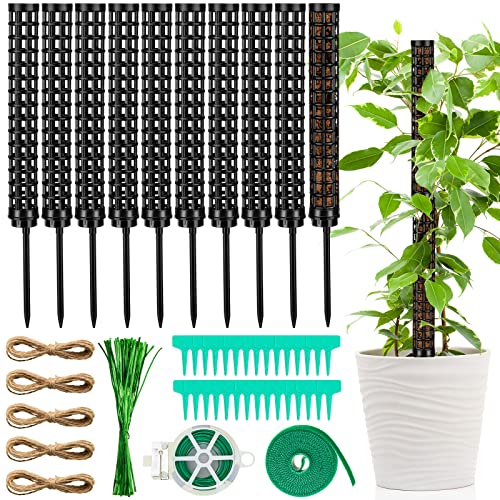 10 Set Plastic Moss Poles for Climbing Plants Indoor Stackable Self Watering Hollow Monstera Plant Support, Moss Not Included(Black) - color: Black