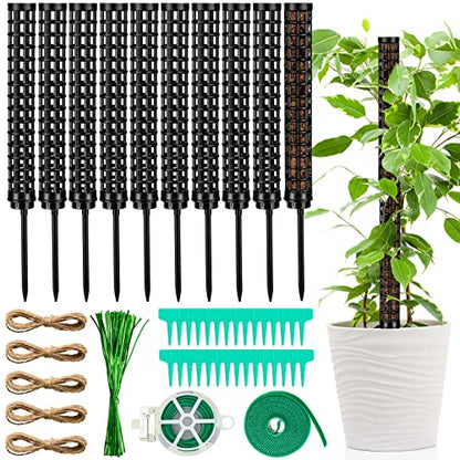 10 Set Plastic Moss Poles for Climbing Plants Indoor Stackable Self Watering Hollow Monstera Plant Support, Moss Not Included(Black) - color: Black
