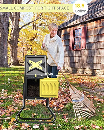 18.5 Gal Tumbling Compost Bin from BPA Free Material - Outdoor Single Rotating Chamber Composters，with Easy-Turn, Fast-Working System for Garden/Patio - size: 18.5 Gal