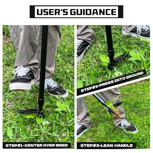 High Hardness Weed Pulling Tool - Manual Stand Up Weed Puller Tool Head Replacement - 4-Claw Steel Head Design, Black