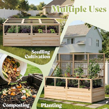 AMERLIFE Raised Garden Bed with Fencing and Trellis,18" Planting Depth - size: 6.6x5.6x3 FT