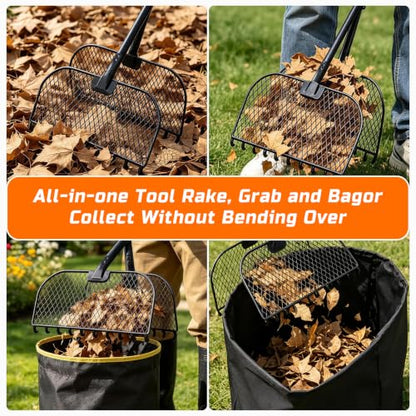Leaf Grabber Rake, Lightweight Steel Leaf Picker Upper, Long Handle Leaf Scoop with Cushioned Grip, Multi-Use Garden Claw Tool for Lawn Yard Shrub Debris Cleanup