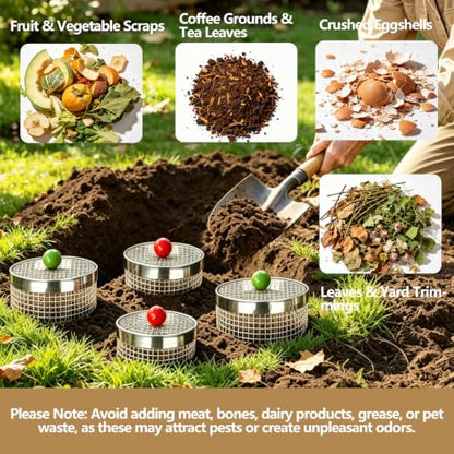 4PCS Underground Worm Composting Bin, Small Round Metal Stainless Steel