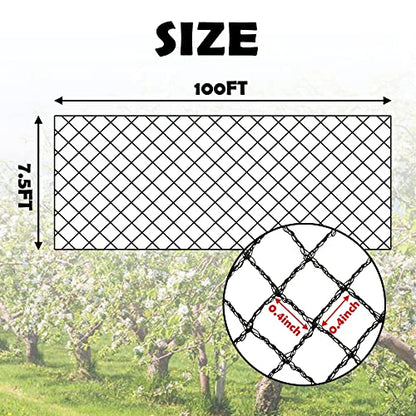 Bird Netting 7.5x100 Ft, 1/2In Mesh Garden Bird Netting, Fruit Tree Netting - size: 7.5x100ft-1/2in mesh