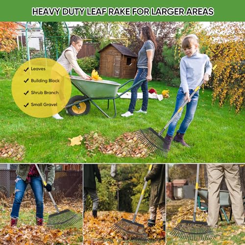 Heavy Duty Garden Rake 6FT Long Leaf Rake for Lawn - style: Stainless steel - Yellow
