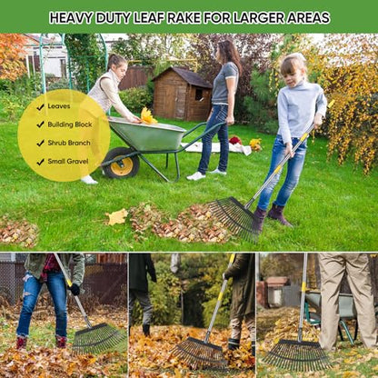 Heavy Duty Garden Rake 6FT Long Leaf Rake for Lawn - style: Stainless steel - Yellow