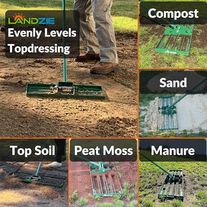 LANDZIE - Lawn Leveling Rake 24 Inch, Steel Yard Leveler Tool - style: 24 Inches